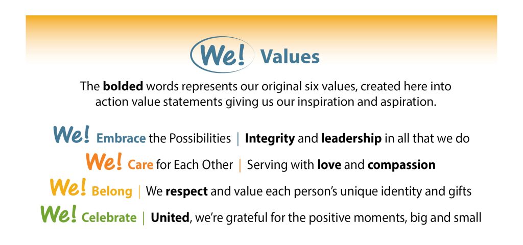 We! Values and descriptions